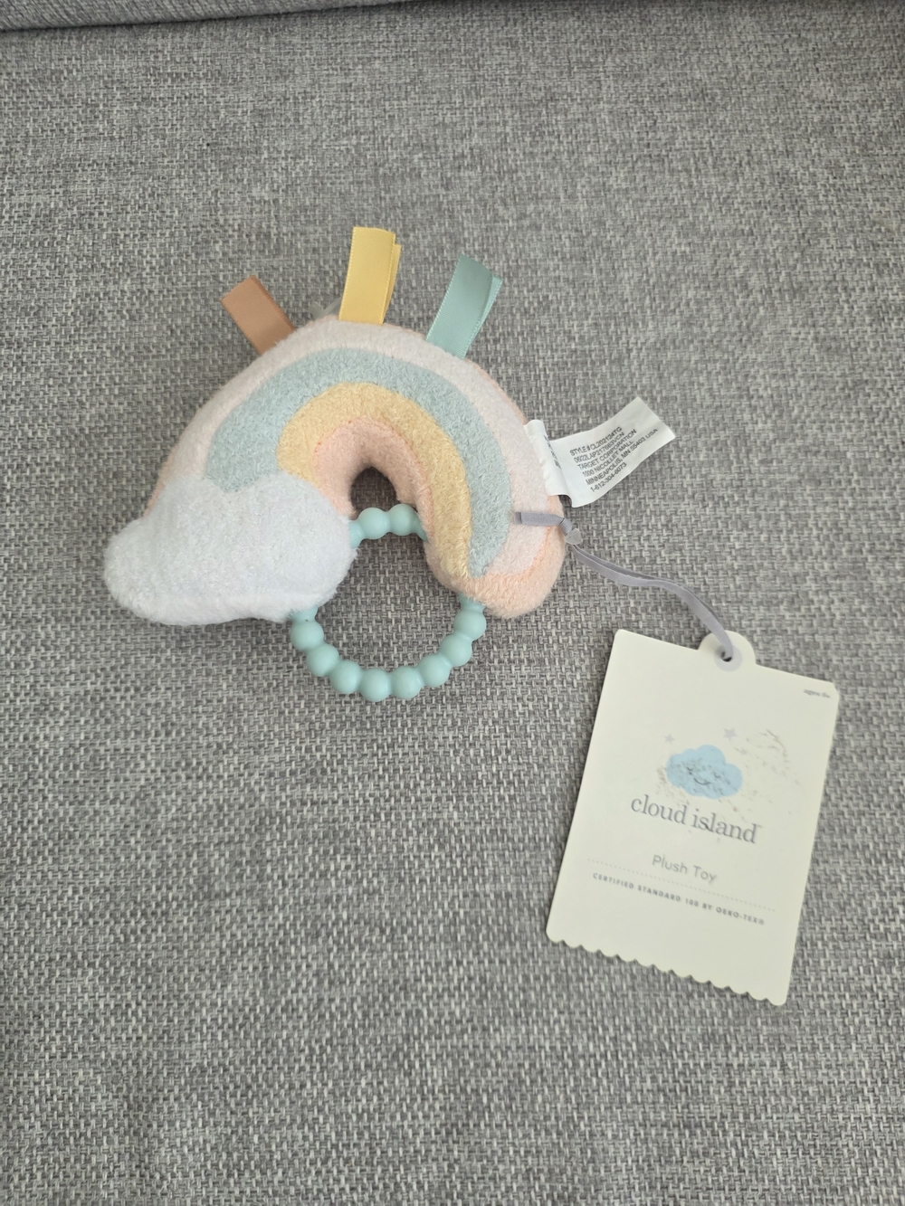 Cloud Island Pastel Rainbow Plush Ring Teether - Mint & Pastel